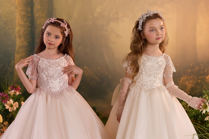 Pentelei 3943 Crystal Beaded Glitter Tulle Ball Gown Kids Dress