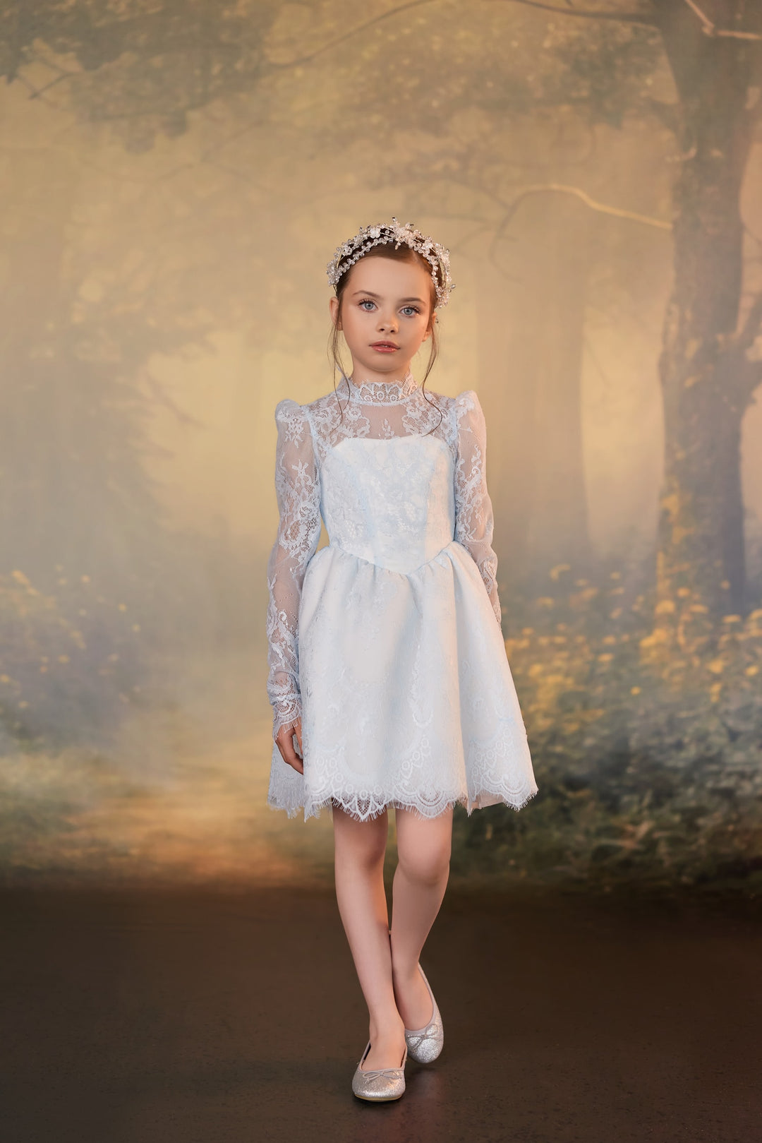 Pentelei 3945 Lace Tea-Length Kids Dress
