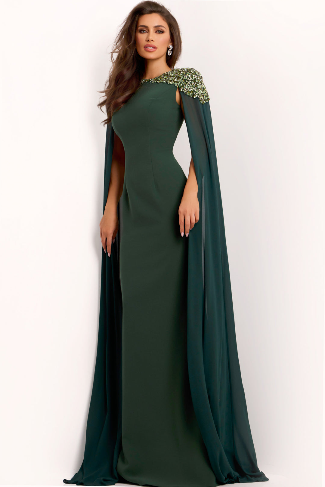 jovani hunter green dress Emerald Green Gown with Beaded Trim 40121