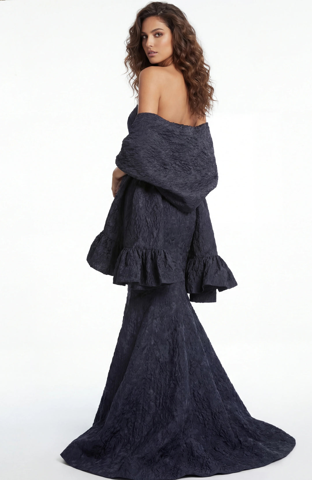 Jovani 41133 Strapless Textured Mermaid Gown With Train - FOSTANI.com
