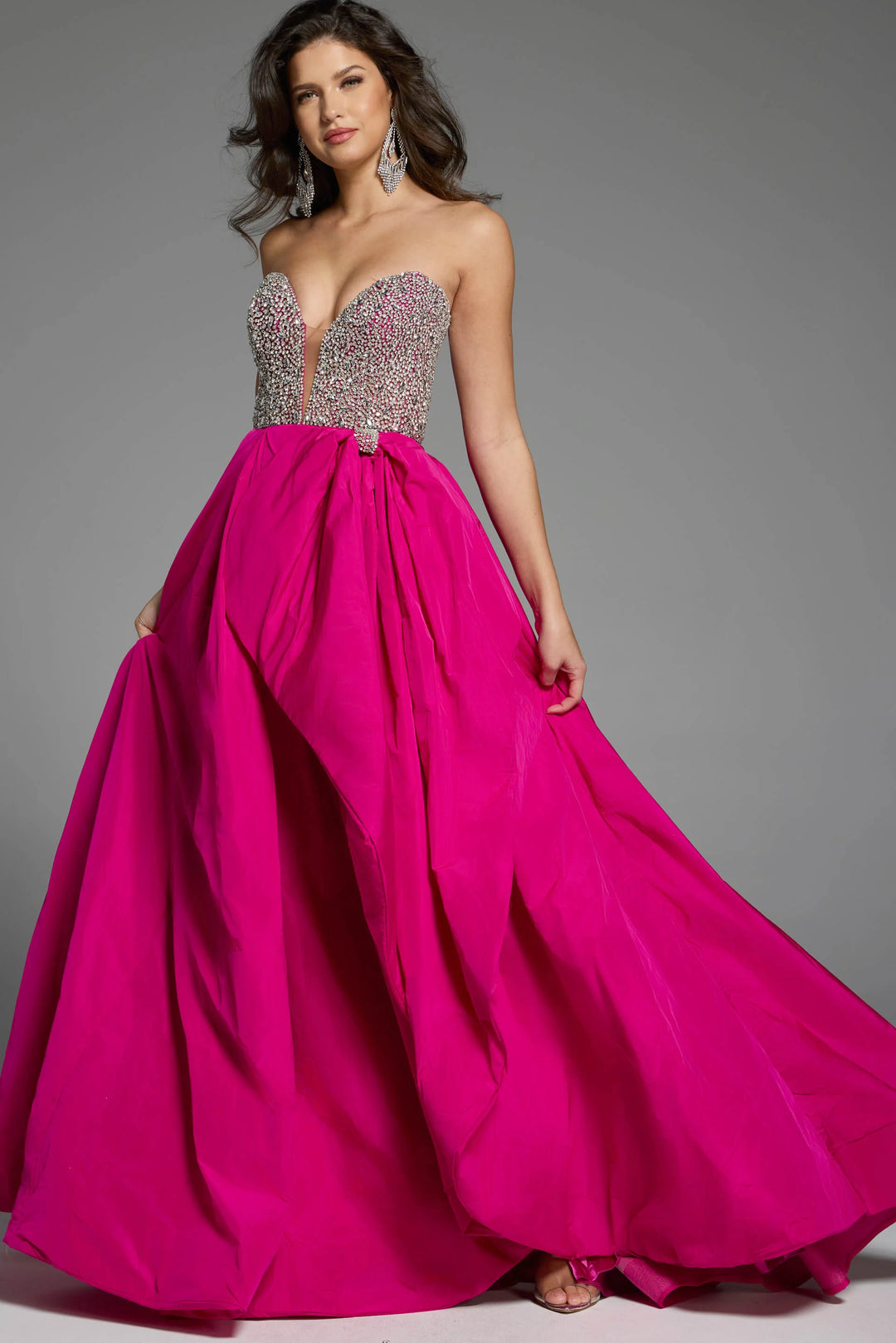 Jovani 41141 Strapless Crystal Embellished Gown With Bold Ruffle Skirt