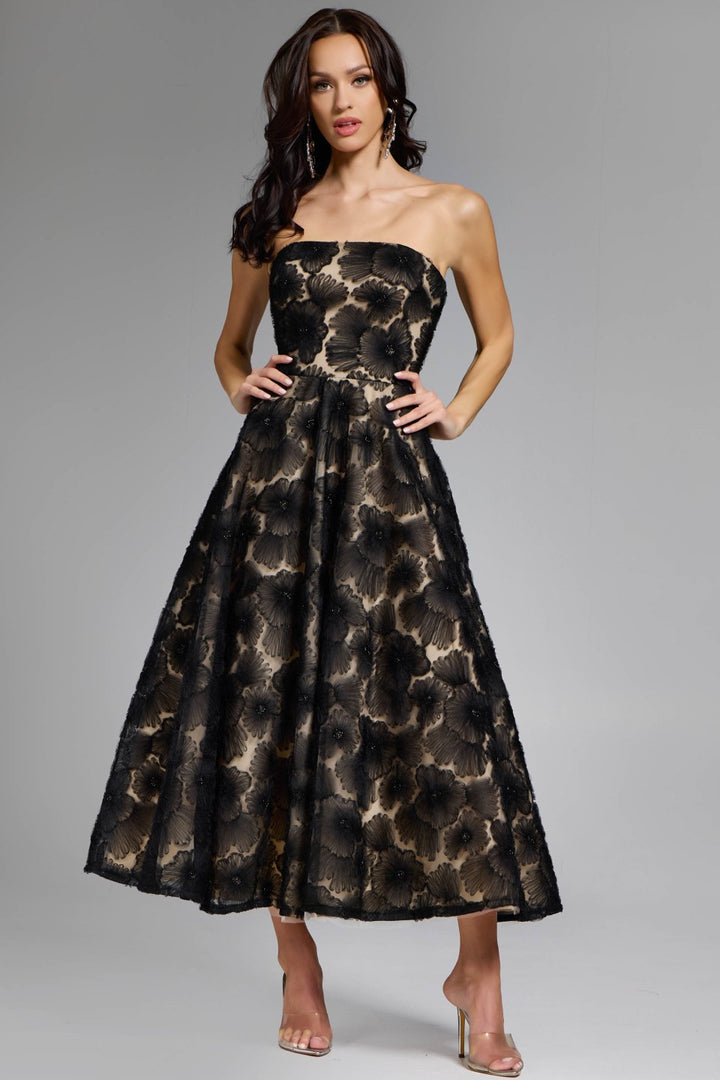Jovani 41187 Strapless Floral Cocktail Dress BLACK/NUDE / 4