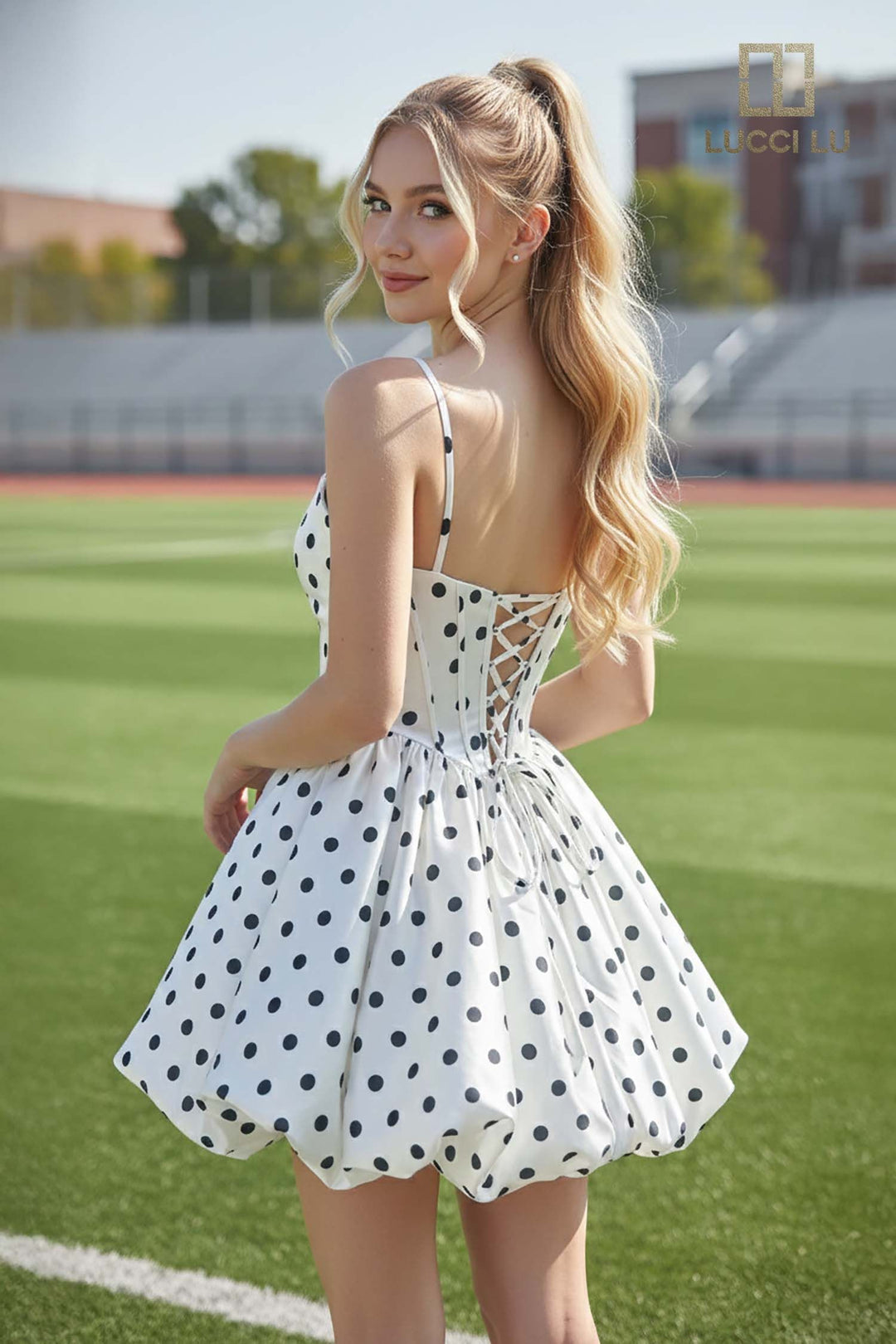 Lucci Lu 4247 Polka Dot Bow Homecoming Dress Black / 4