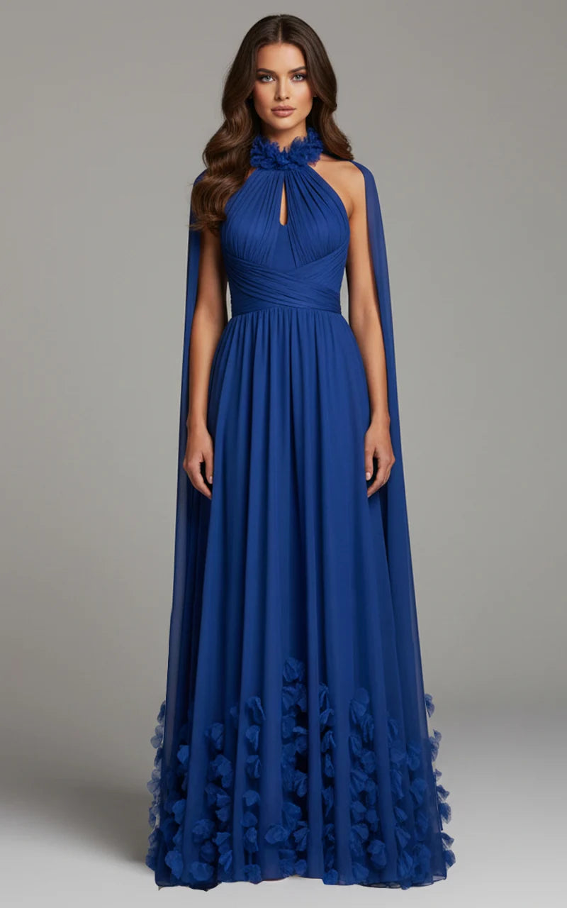 high neck halter dress wedding guest Halter Neck Maxi Dress - High Waist Silk Dress with Sleeveless