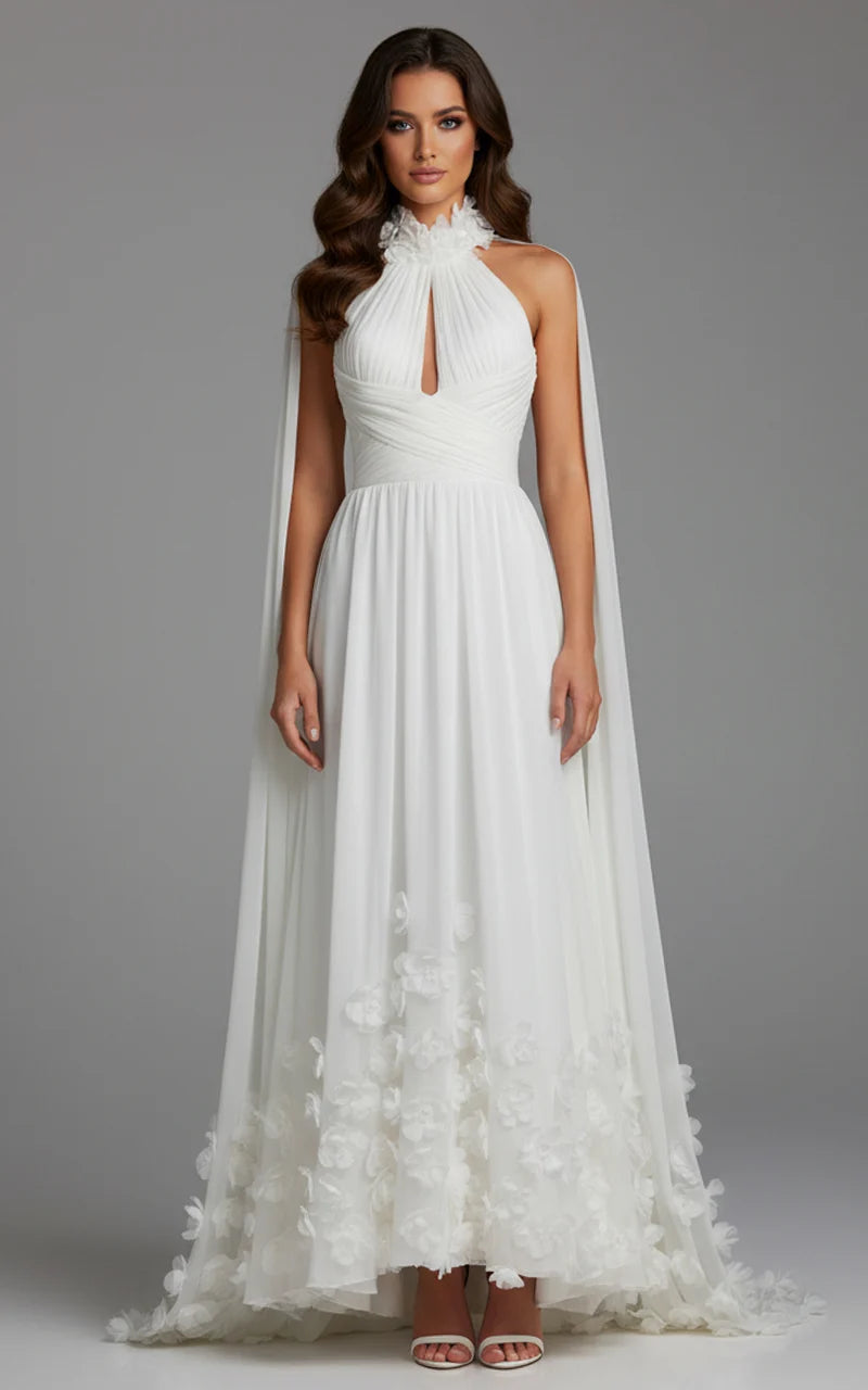 halter neck guest wedding dress Gold Satin Fitted Maxi Gown halter neck wedding guest dress- Loa