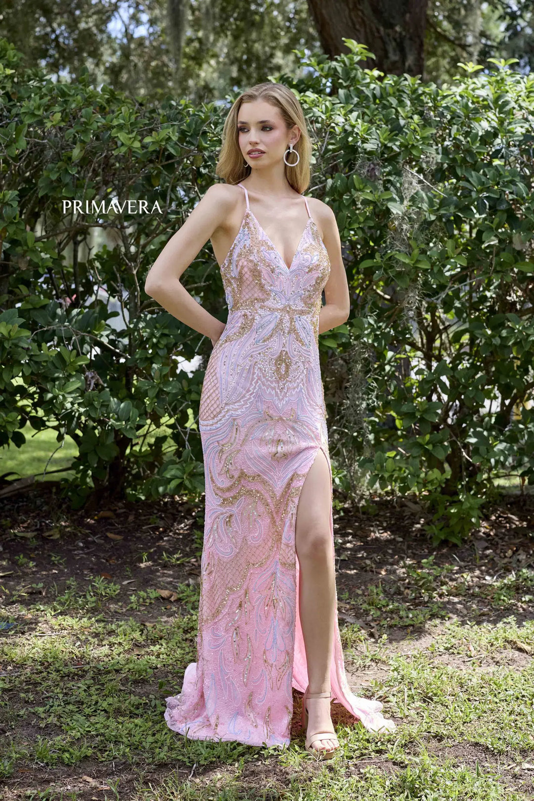 primavera pink prom dress Primavera Couture 3798 Size 00 Baby Pink Long Beaded One Shoulder Prom Dress with a Cutout & Ruffle Slit