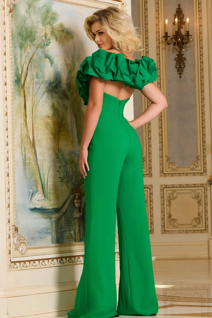 Jovani 43504 Off-Shoulder Ruffled Jumpsuit with Rhinestone Bodice