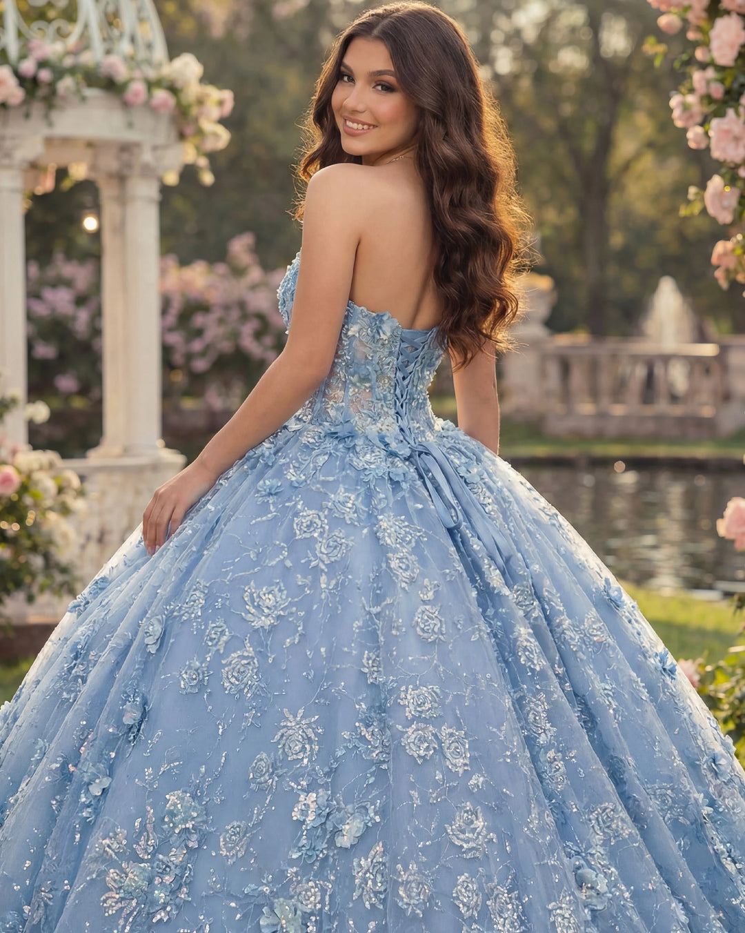 Jovani Q43813 Strapless Ball Gown with Lace Embroidery