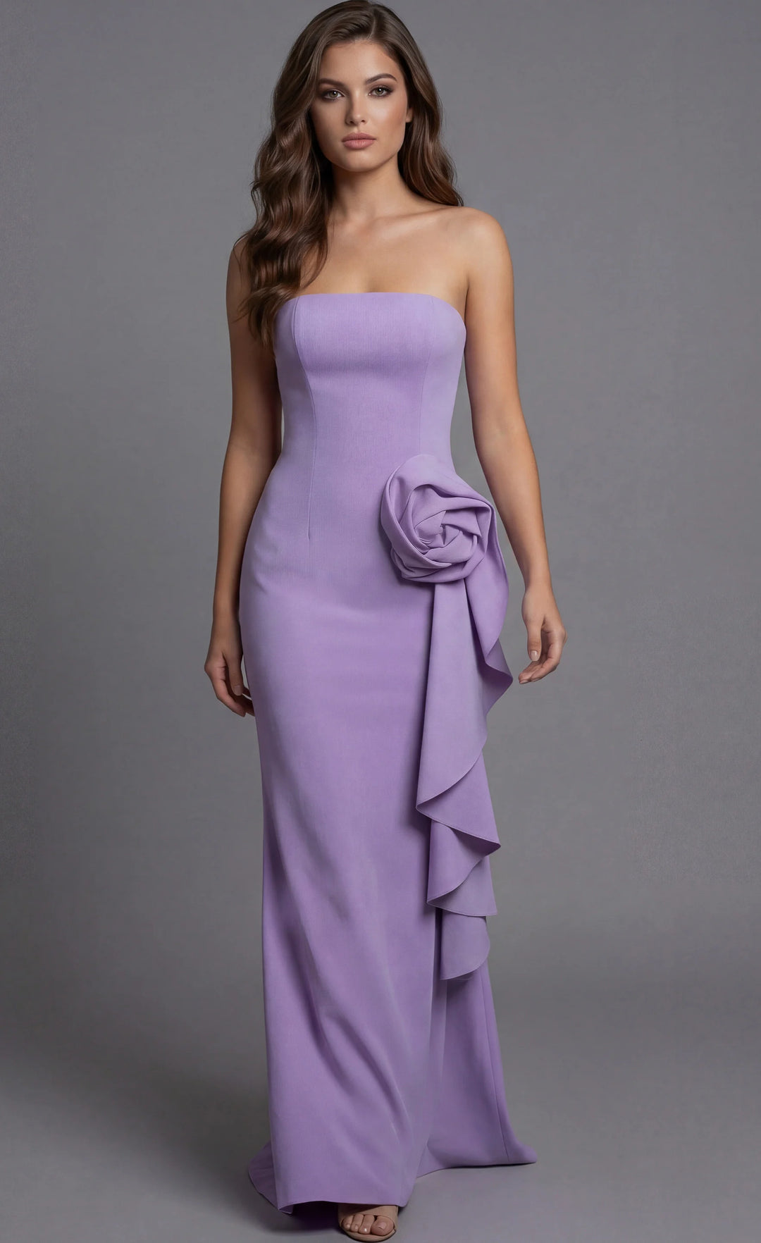 Jovani 44503 Strapless Fitted Gown with Rosette and Side Ruffle