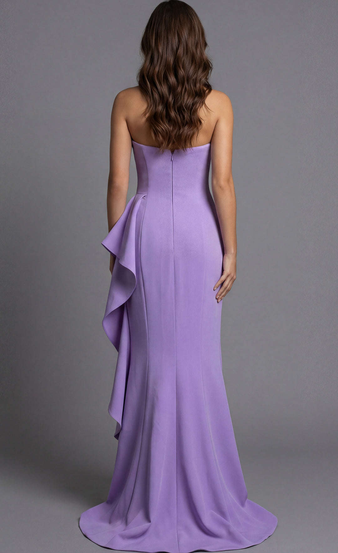 Jovani 44503 Strapless Fitted Gown with Rosette and Side Ruffle