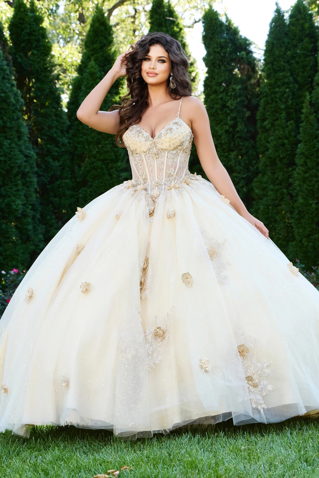 embellished corset dress Jovani Q44559 Embellished Corset Dress with Floral Appliques