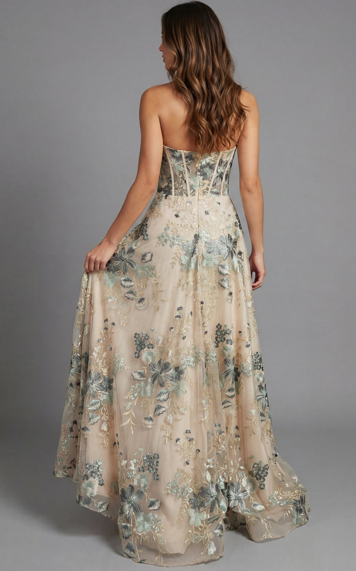 Jovani 44659 Strapless Floral Corset Evening Gown