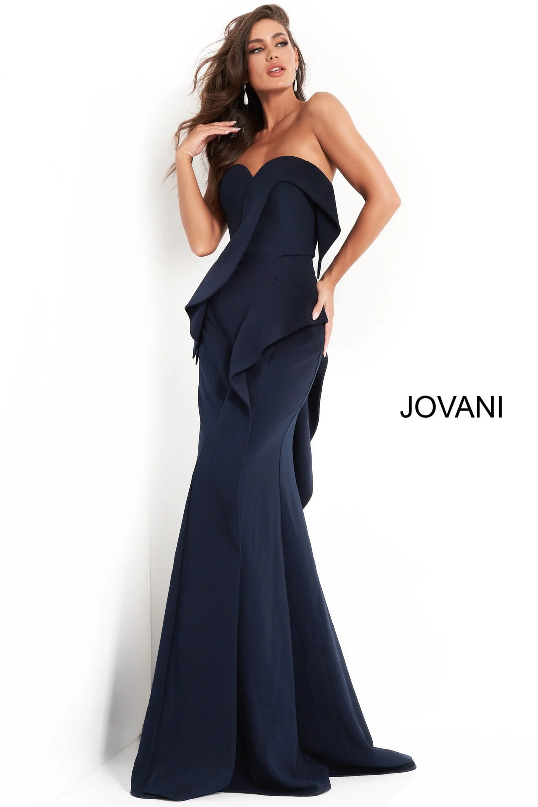 Jovani 4466 Navy Strapless Sweetheart Neckline Evening Dress - FOSTANI.com