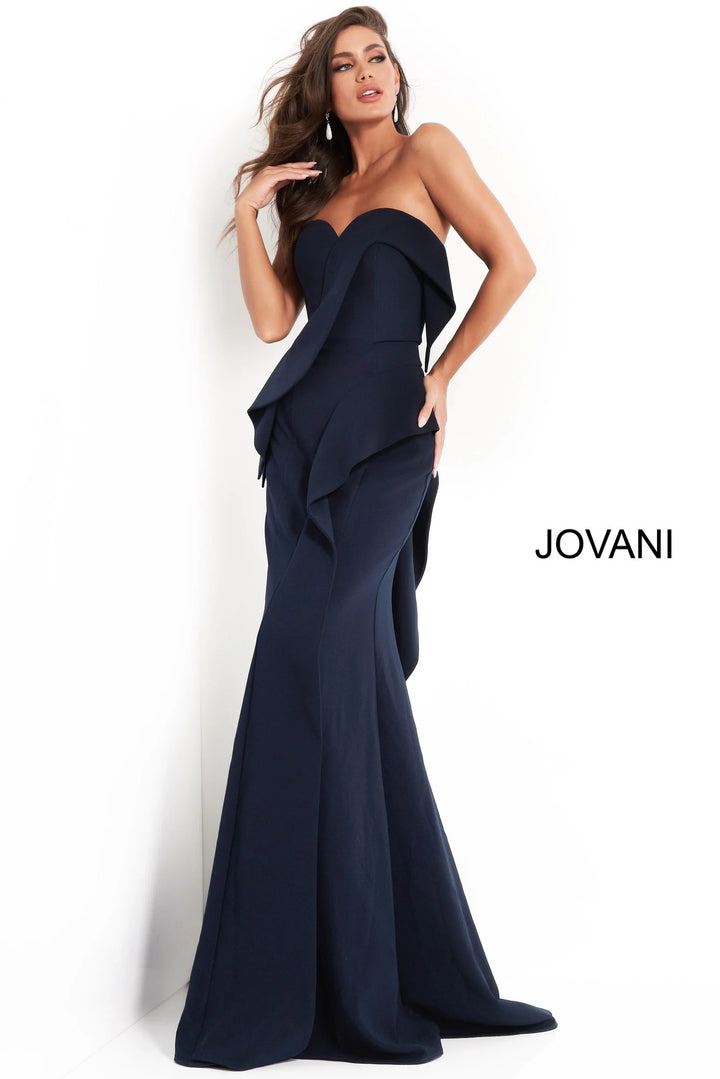 Jovani 4466 Navy Strapless Sweetheart Neckline Evening Dress - FOSTANI.com