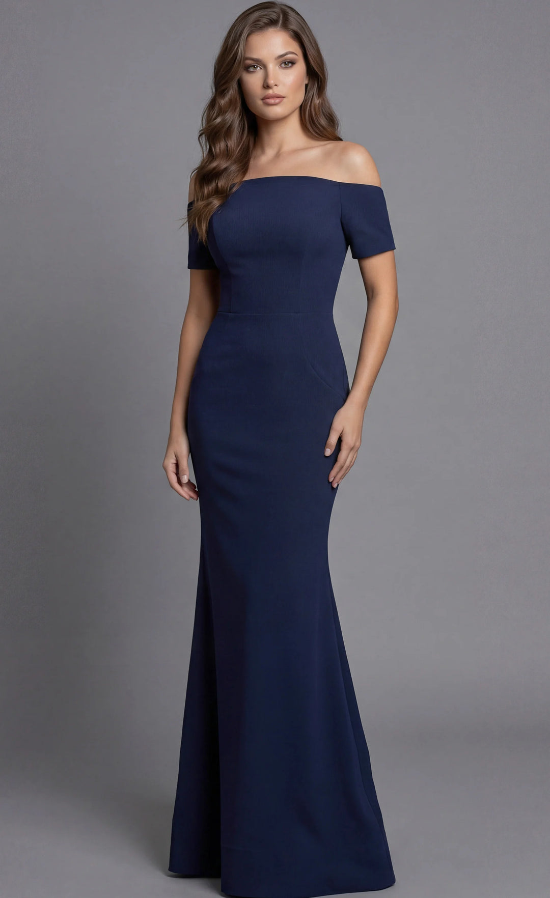 blue jovani mermaid dress Navy Cap Sleeve Mermaid Formal Dress 25850