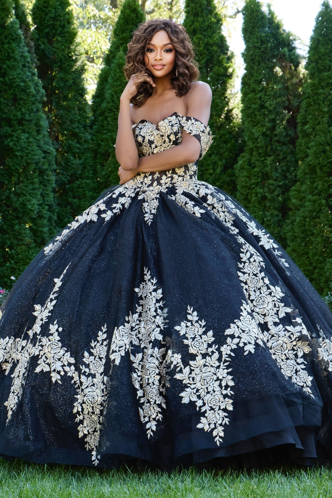 Jovani Q44900 Off-the-Shoulder Cap Sleeve Corset Quinceañera Dress