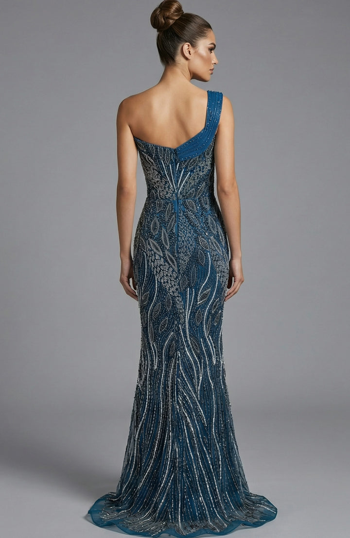 Jovani 45208 One Shoulder Beaded Gown With Sculpted Bodice - FOSTANI.com
