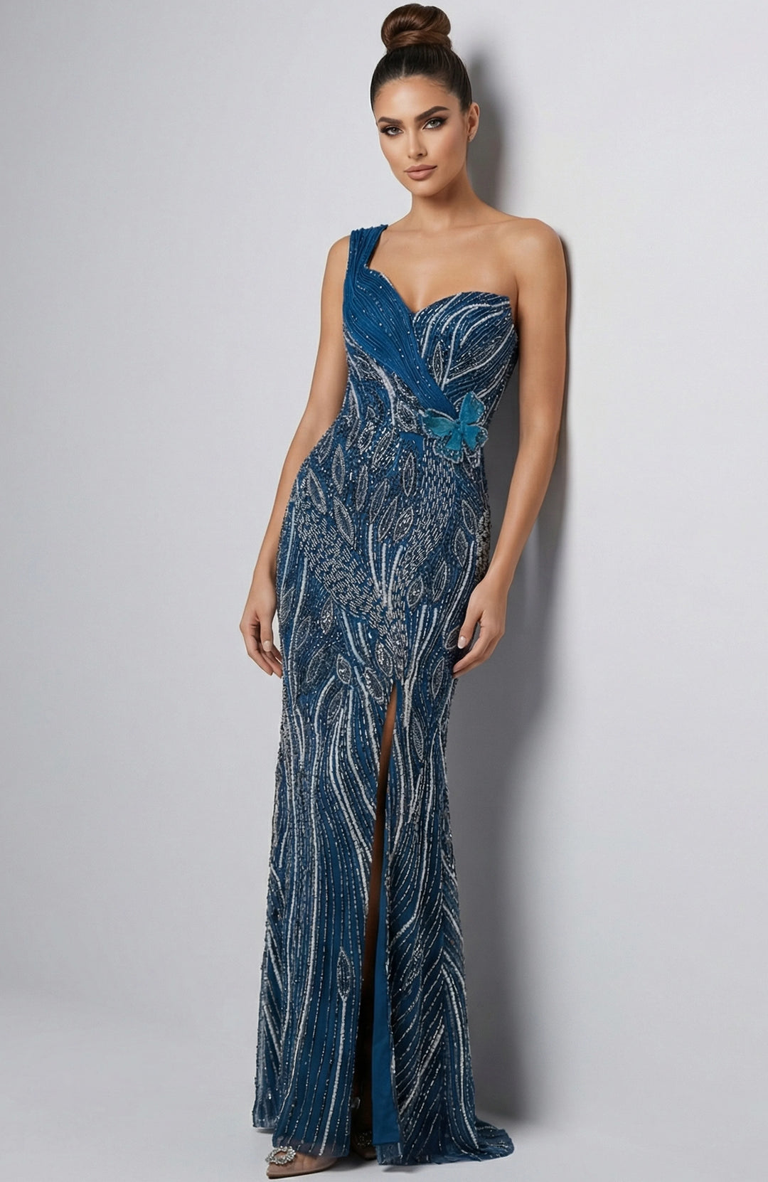 Jovani 45208 One Shoulder Beaded Gown With Sculpted Bodice - FOSTANI.com