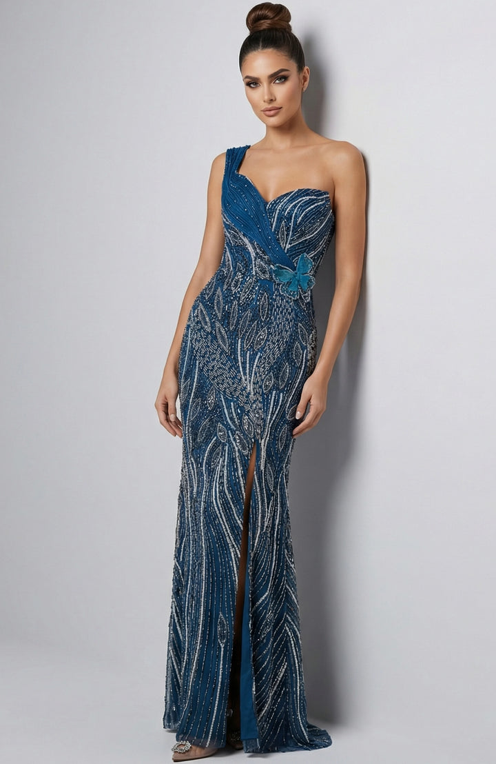 Jovani 45208 One Shoulder Beaded Gown With Sculpted Bodice - FOSTANI.com