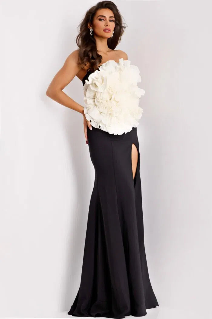 jovani black dress with flowers 22335