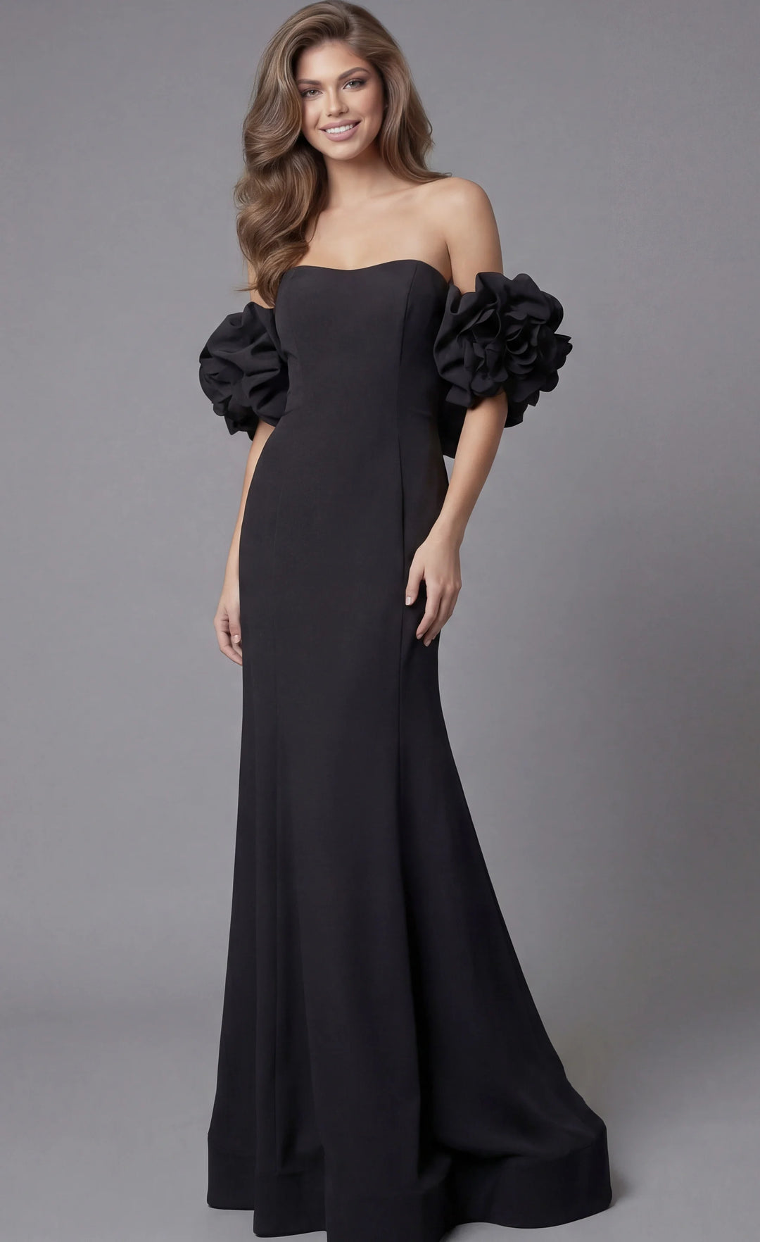 jovani black off the shoulder dress Jovani