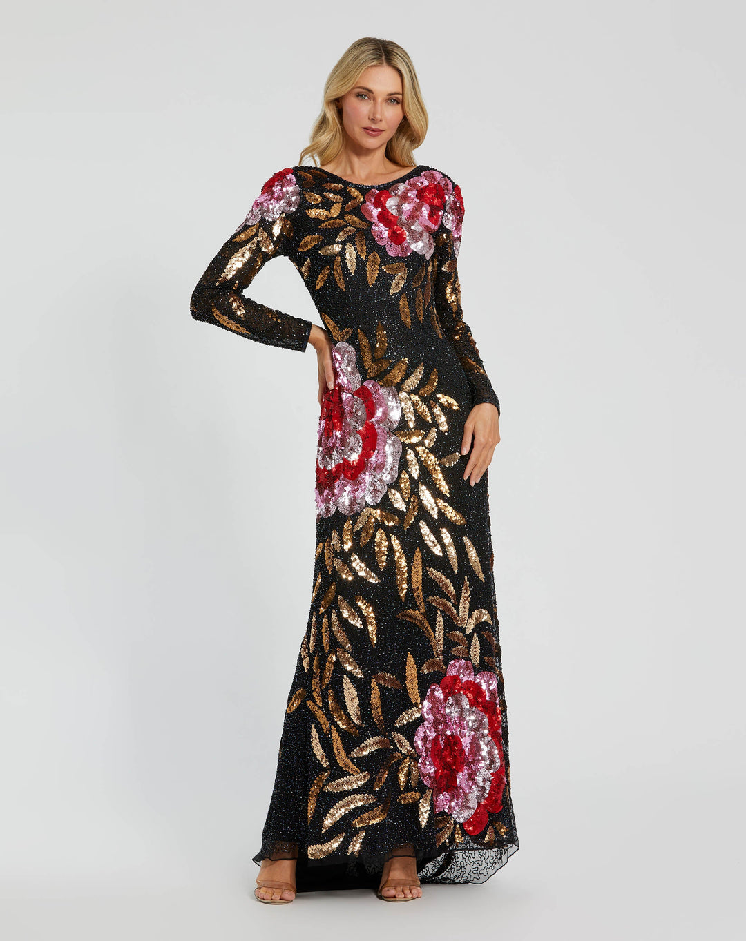 Mac Duggal 4566 Embellished Floral Long Sleeve Backless Dress Mac Duggal 4566 Embellished Floral Long Sleeve Backless Dress