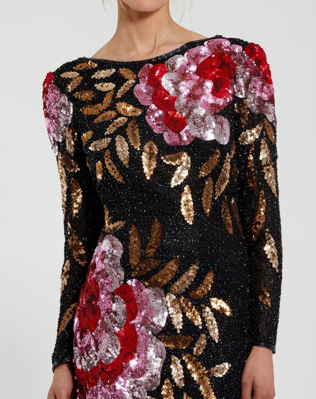 Mac Duggal 4566 Embellished Floral Long Sleeve Backless Dress Mac Duggal 4566 Embellished Floral Long Sleeve Backless Dress