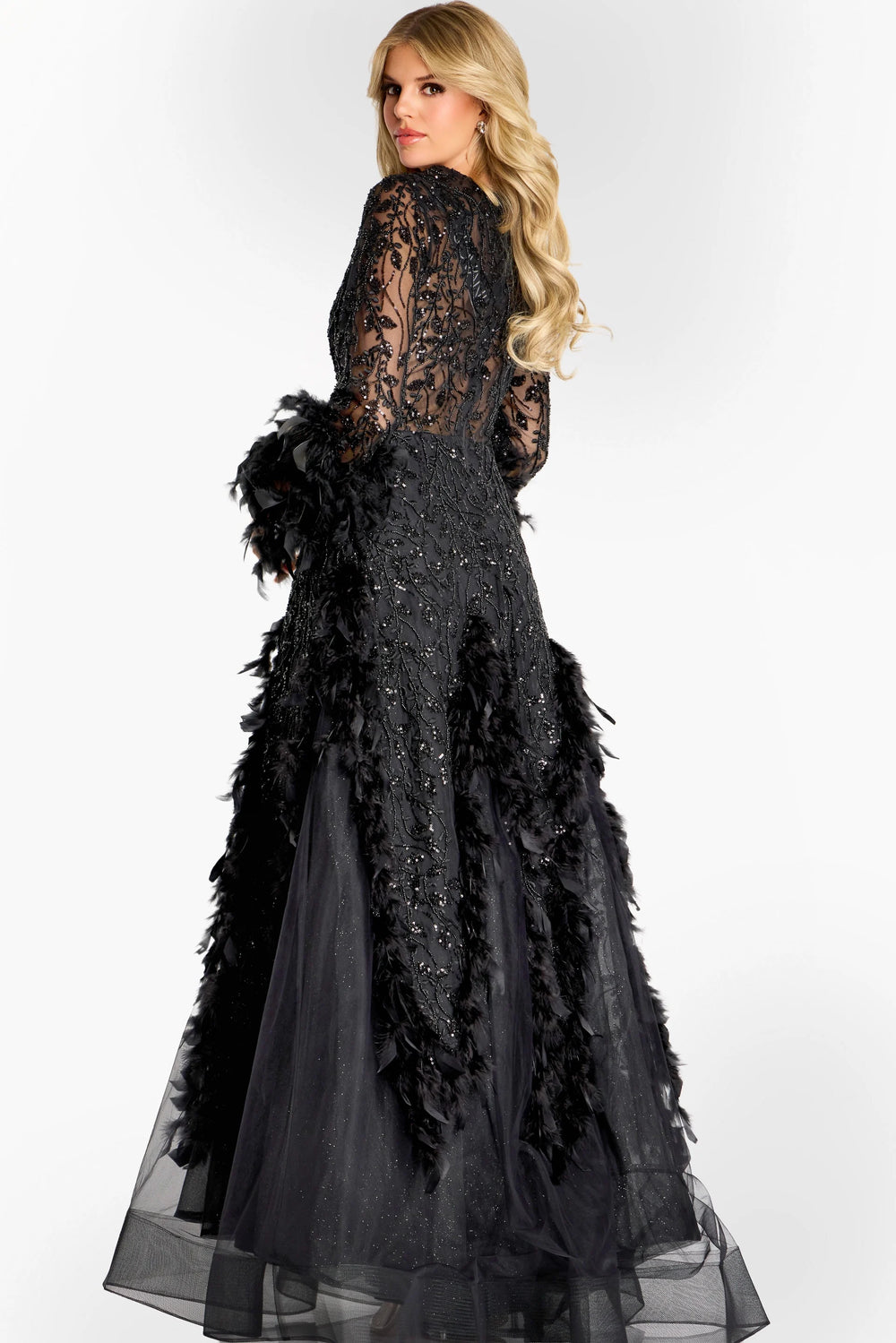 Jovani 45801 Beaded Gown With Sheer Sleeves - FOSTANI.com