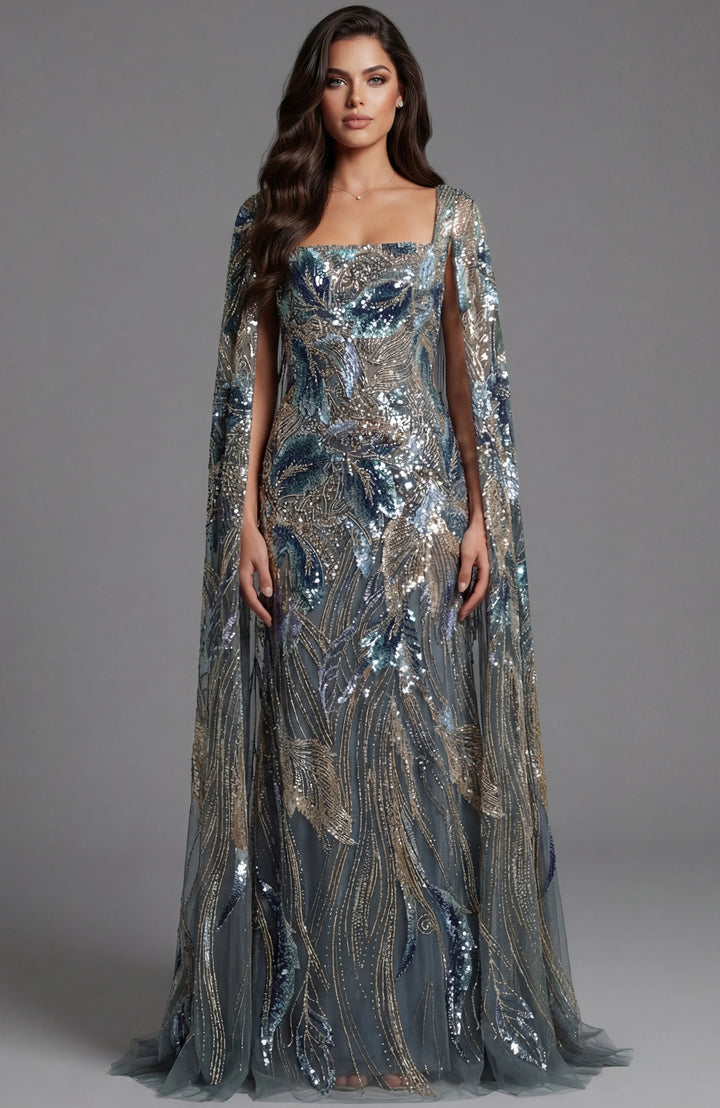 Jovani 45941 Sequin Embellished Gown With Square Neckline - FOSTANI.com