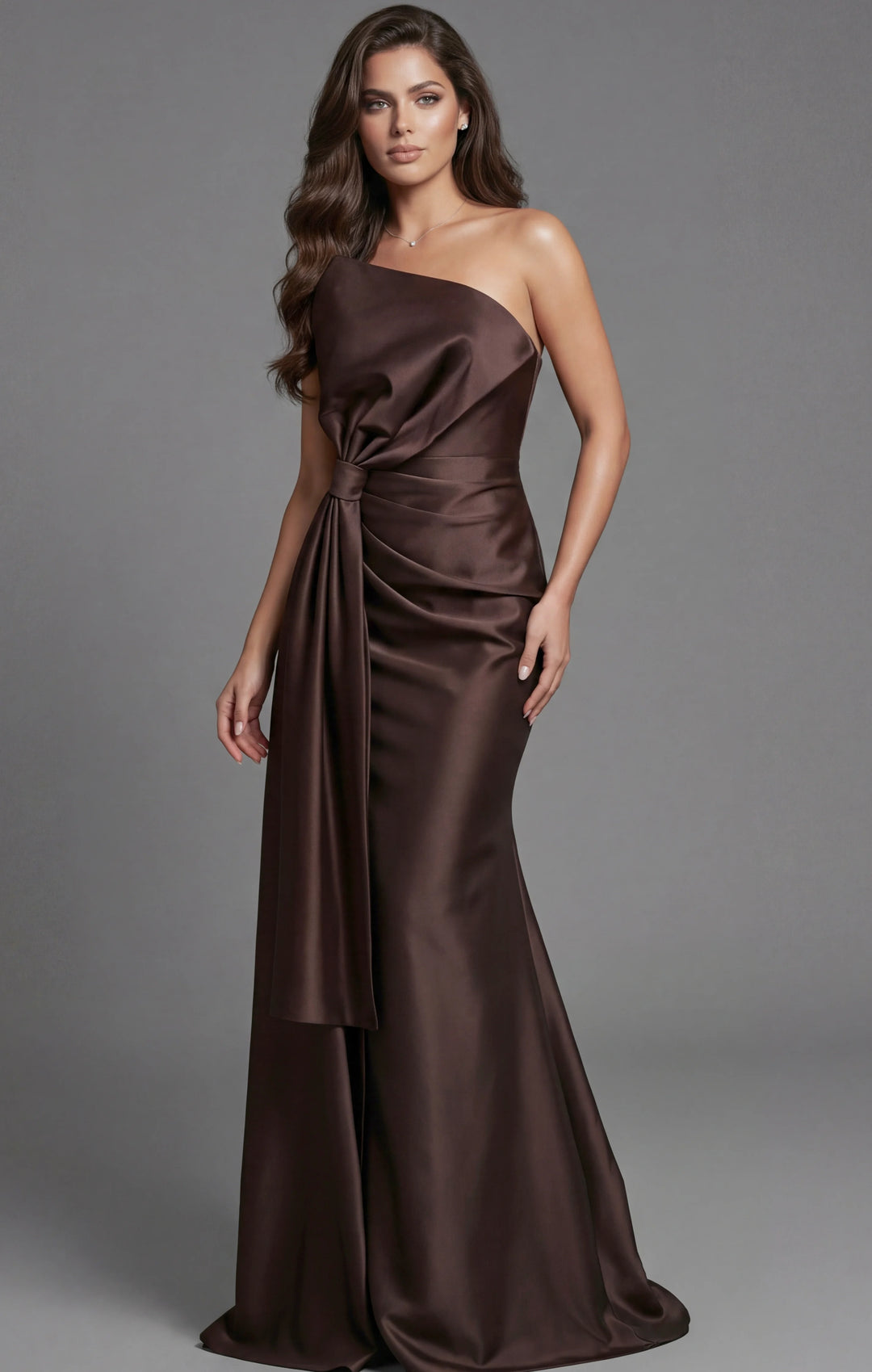 Jovani 45945 One Shoulder Draped Satin Gown - FOSTANI.com