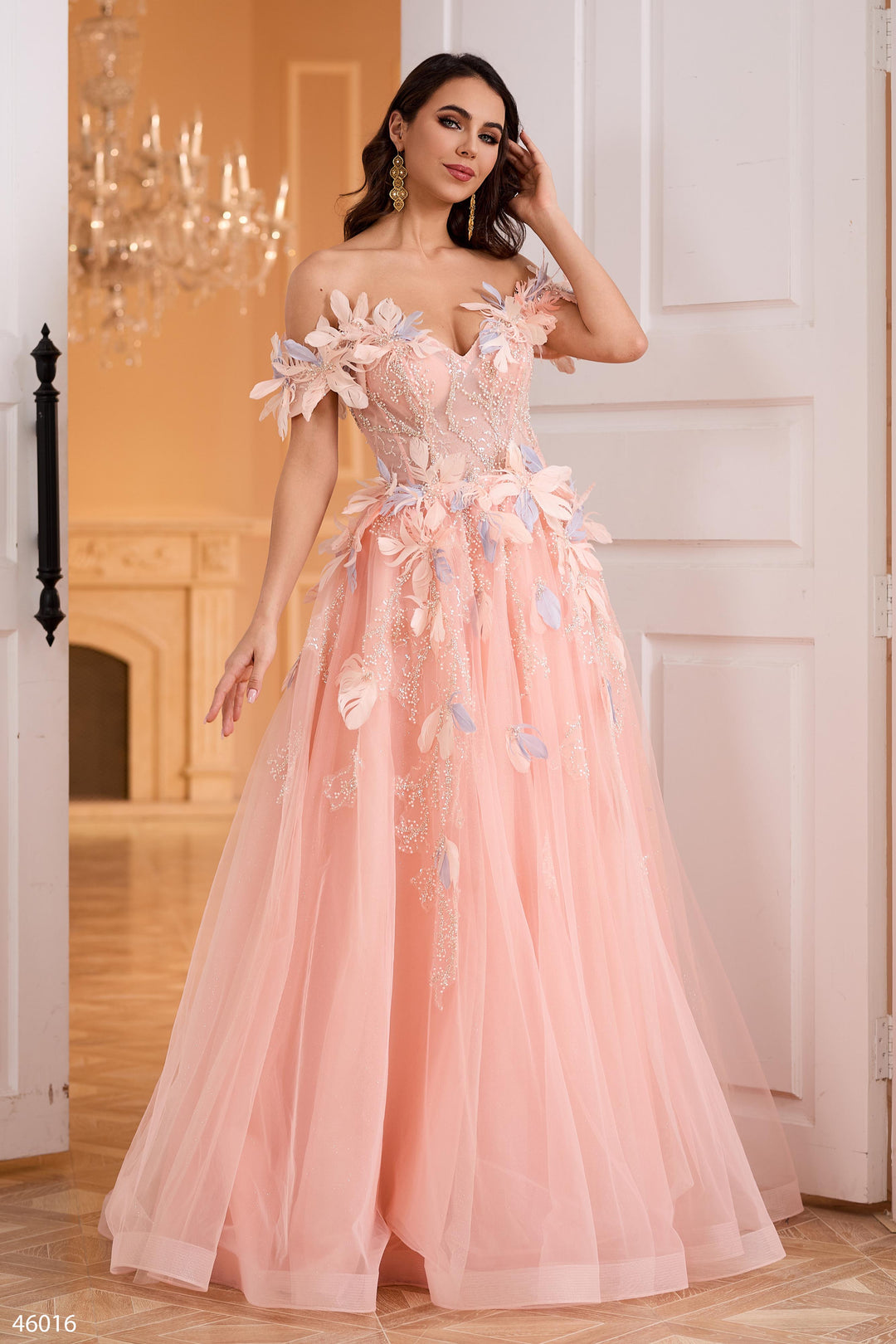 couture pink dress Flowery fully beaded organza dress