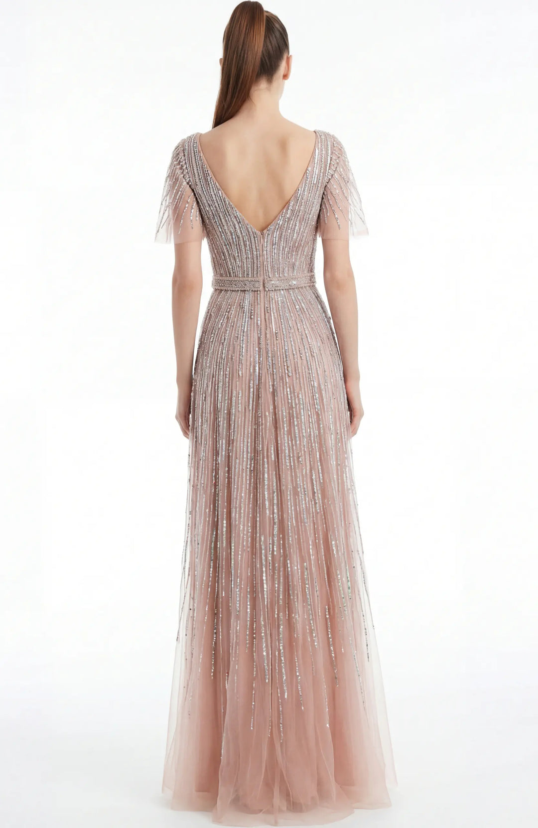 Jovani 46063 A-line gown with deep V back view