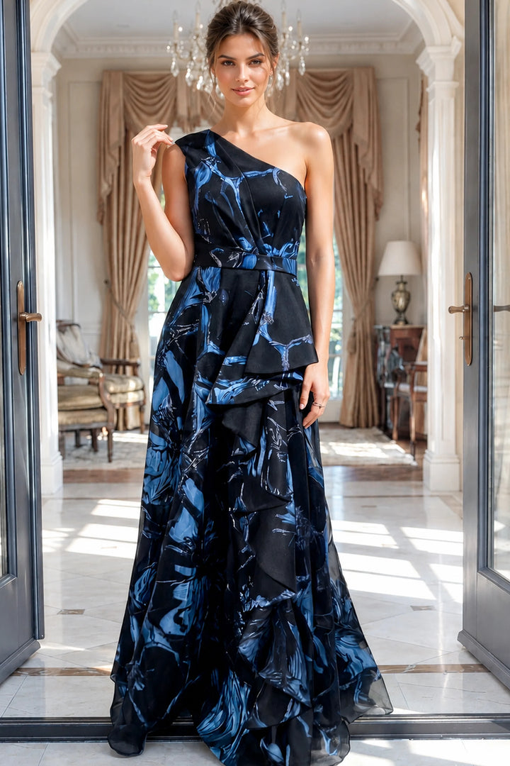 Jovani 46319 Floral Print One Shoulder A Line Gown - FOSTANI.com
