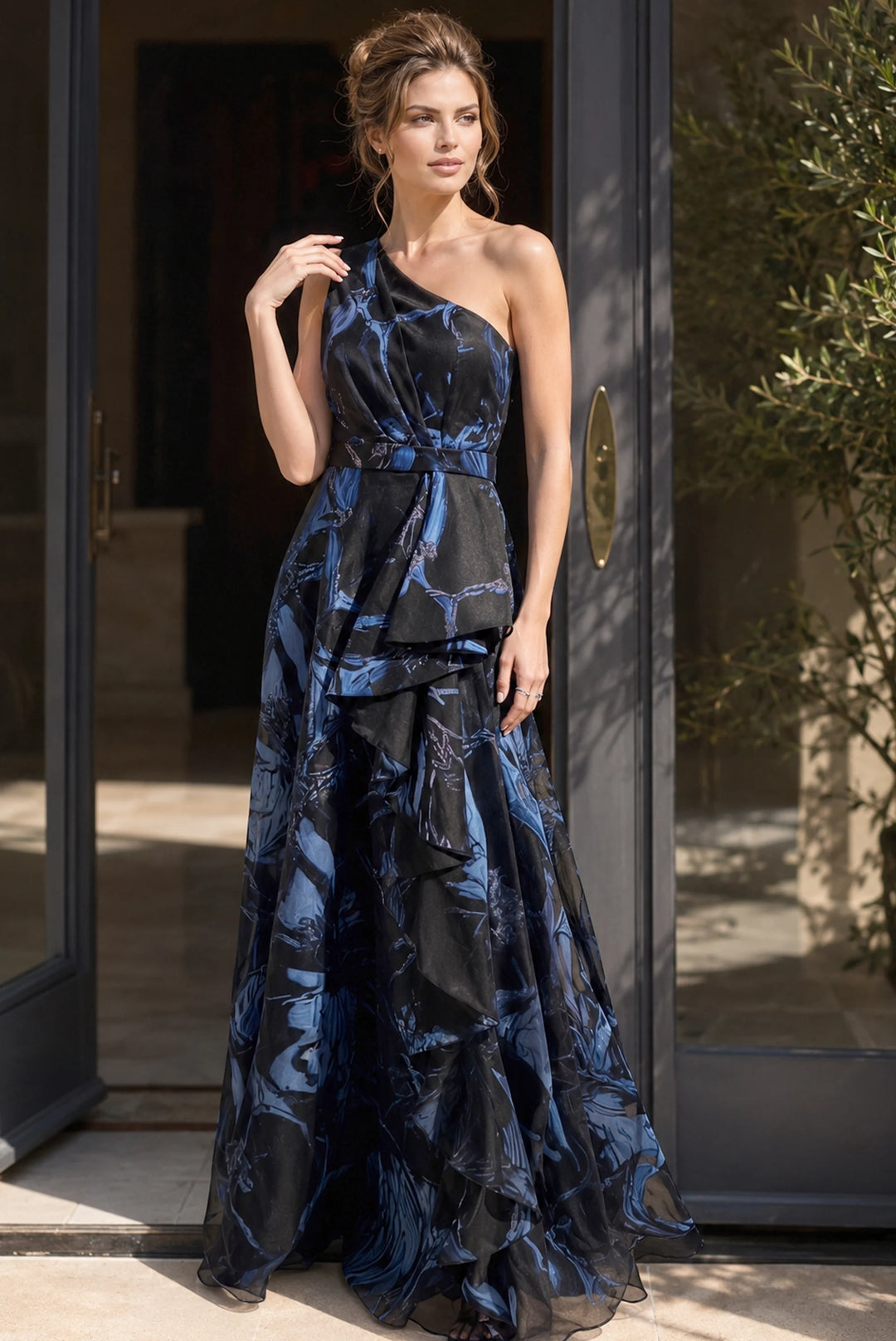 Jovani 46319 Floral Print One Shoulder A Line Gown - FOSTANI.com