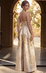 Jovani 46550 Floral Brocade Strapless A Line Gown