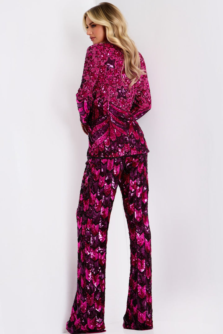 Jovani 46645 Sequin Embellished Jumpsuit with Deep V-Neck