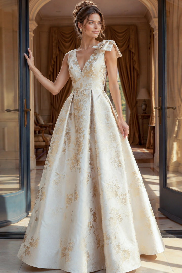 Jovani 47491 Brocade Cap Sleeve A Line Gown - FOSTANI.com