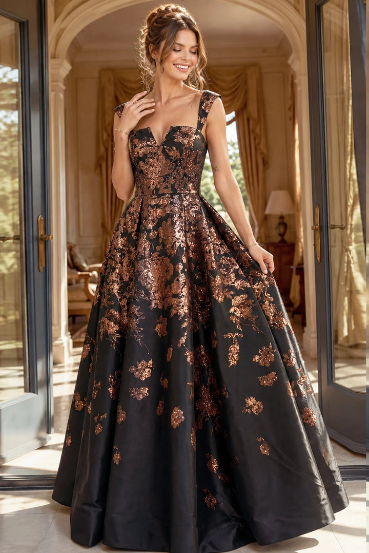 Jovani 47590 Floral Brocade Strapless Ball Gown - FOSTANI.com