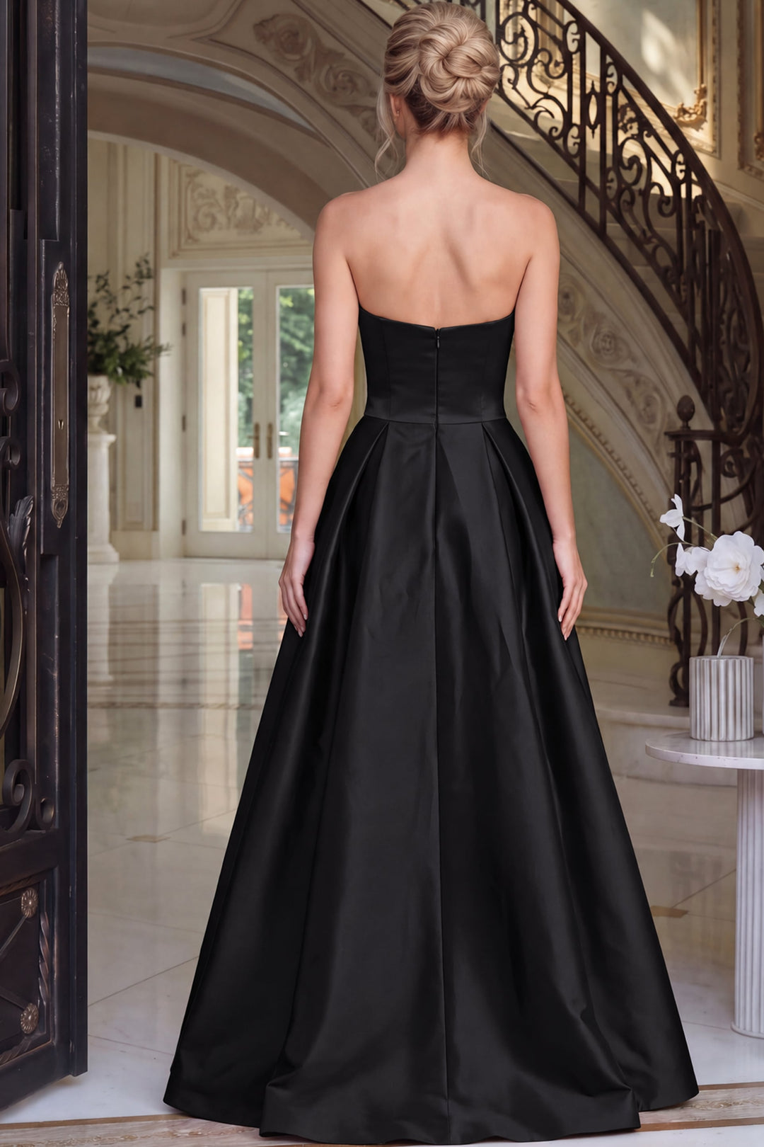 Jovani 47594 Strapless Crystal Bow Ball Gown Prom Dress back view