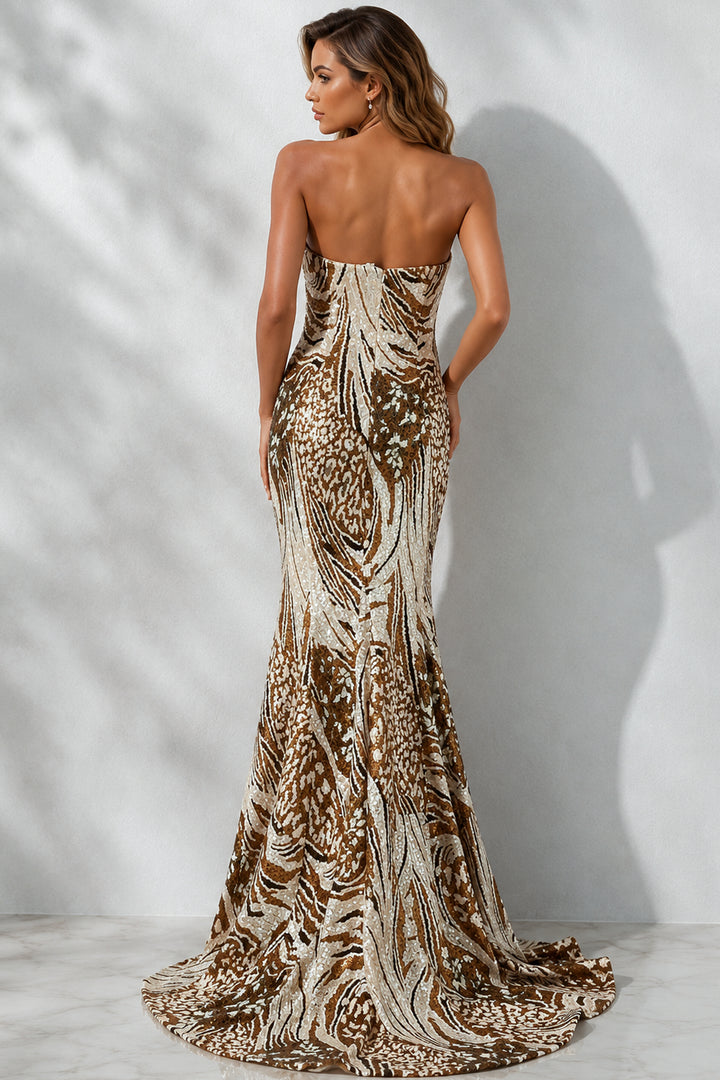 Jovani 47647 One Shoulder Bronze Beaded Gown