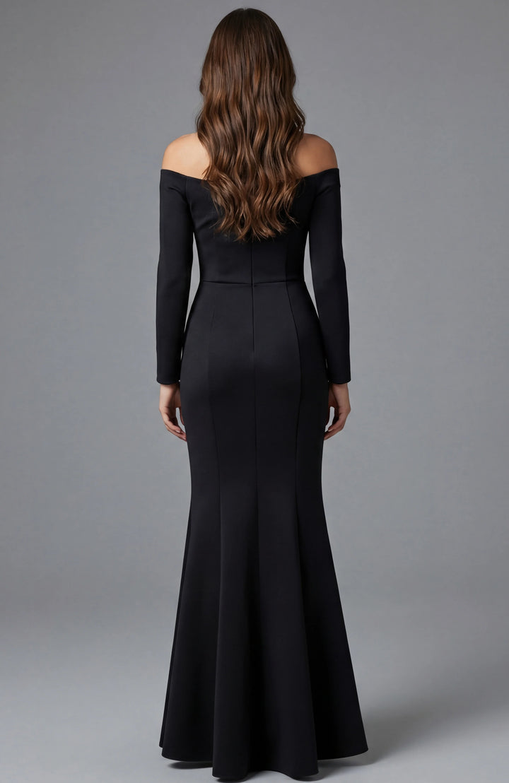 Jovani 48207 Off Shoulder Long Sleeve Gown With Fitted Silhouette - FOSTANI.com