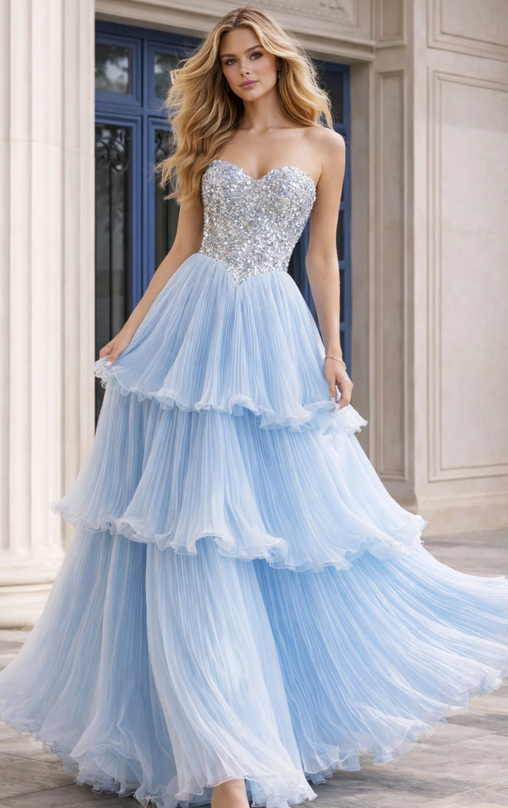 Jovani 48948 Tiered Chiffon Ball Gown With Beaded Bodice - FOSTANI.com
