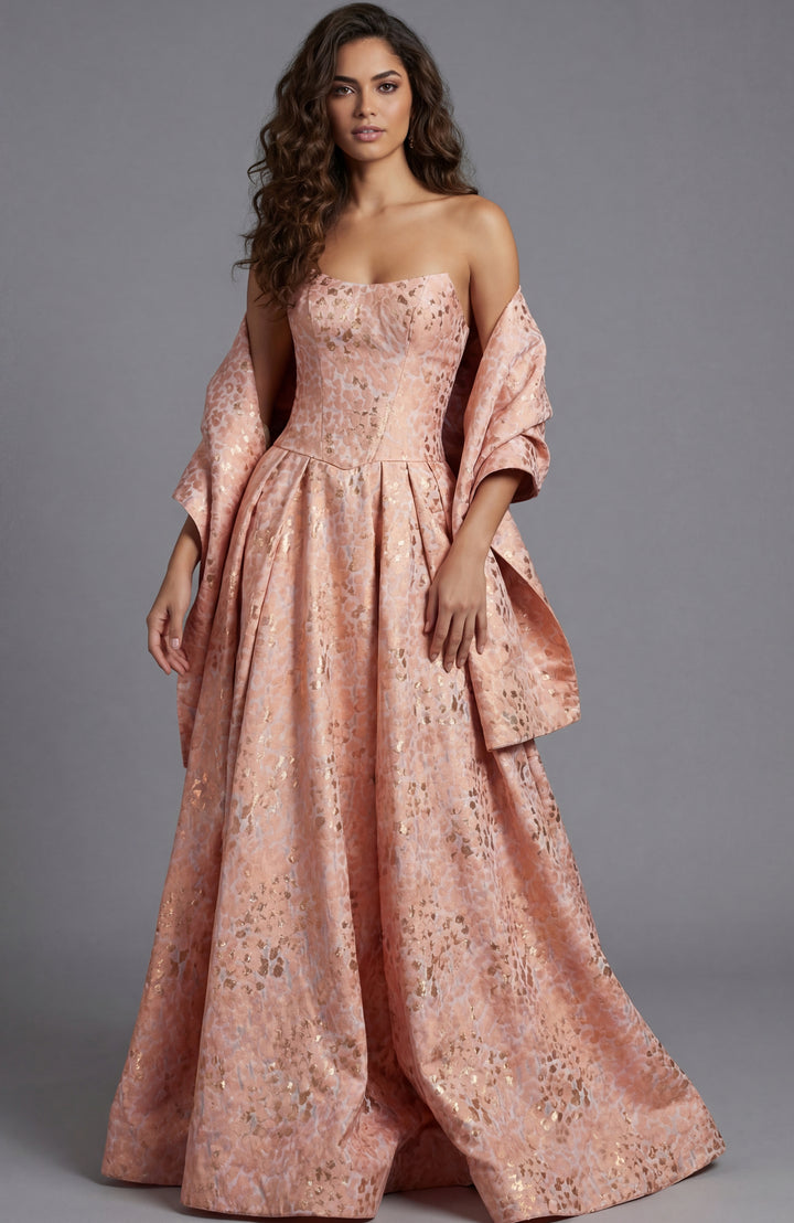 Jovani 49001 Strapless Ball Gown With Textured Metallic Pattern - FOSTANI.com