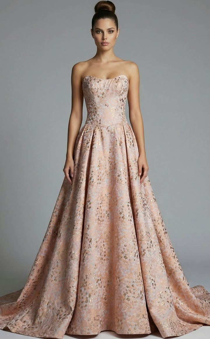 Jovani 49001 Strapless Ball Gown With Textured Metallic Pattern - FOSTANI.com