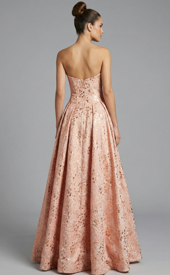 Jovani 49001 Strapless Ball Gown With Textured Metallic Pattern - FOSTANI.com