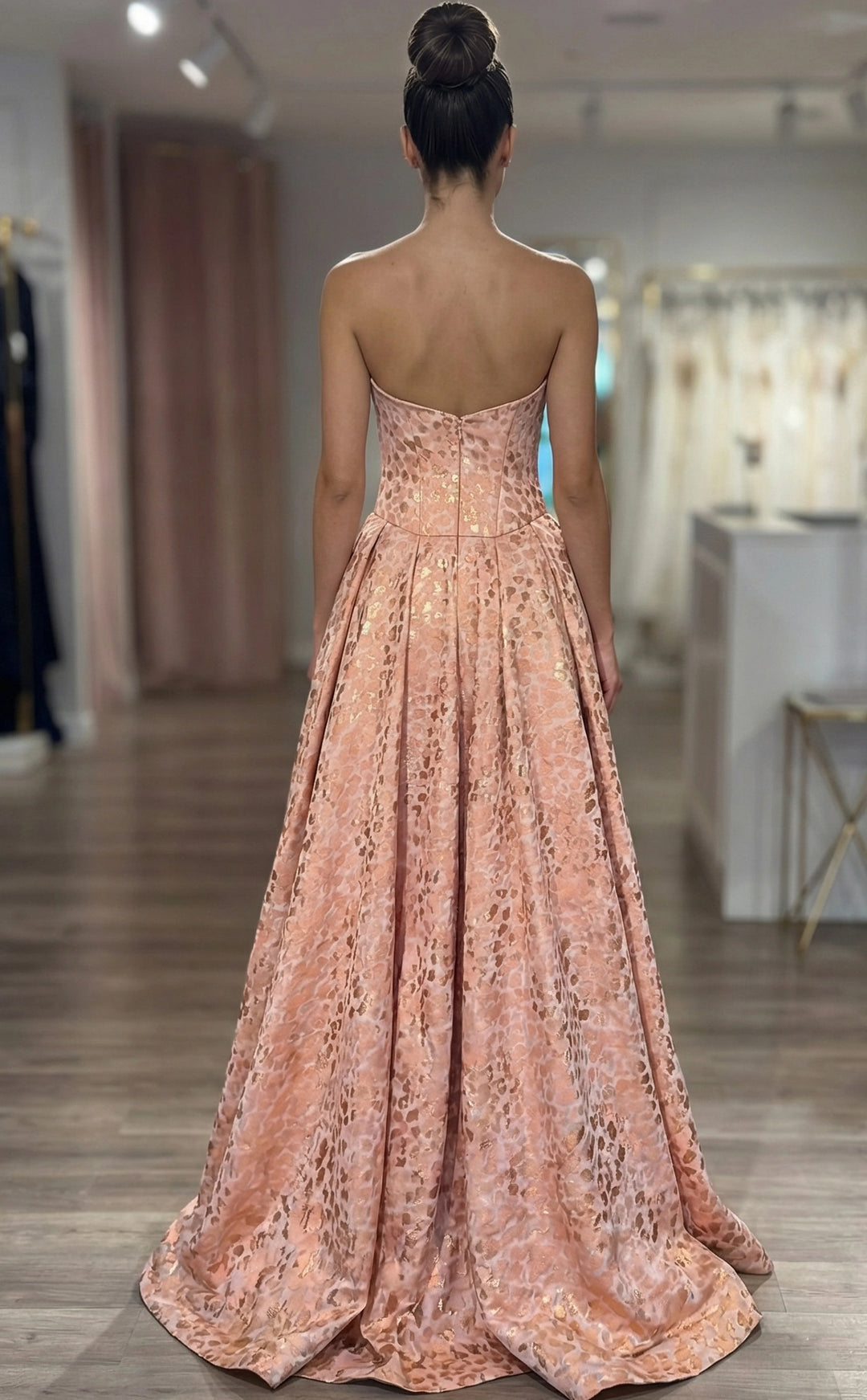 Jovani 49001 Strapless Ball Gown With Textured Metallic Pattern - FOSTANI.com