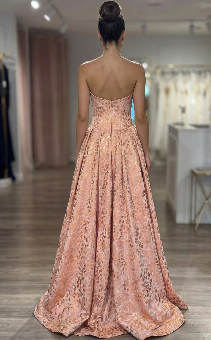 Jovani 49001 Strapless Ball Gown With Textured Metallic Pattern - FOSTANI.com