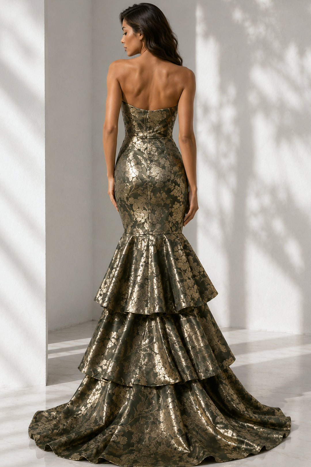 Jovani 49031 Strapless Sleeveless Corset Wedding Guest Dress OLIVE/GOLD / 6