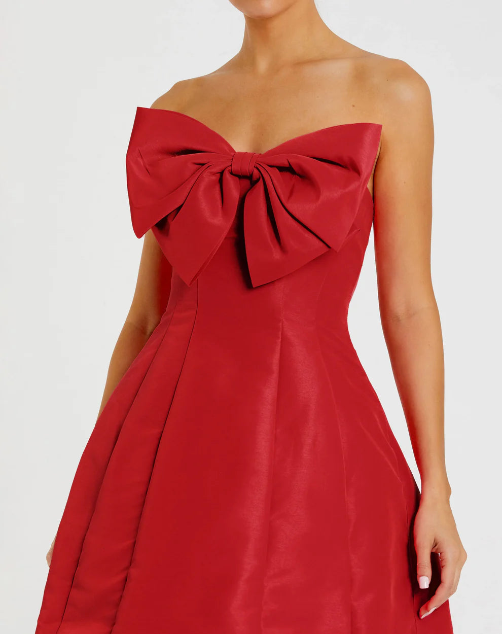 mac duggal oversized bow dress Pink Oversized Bow Deep V Ruffle Mini Dress