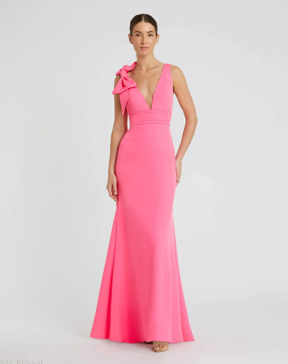 Mac Duggal 49454 Black Sleeveless V Neck Bow Detail Mermaid Gown